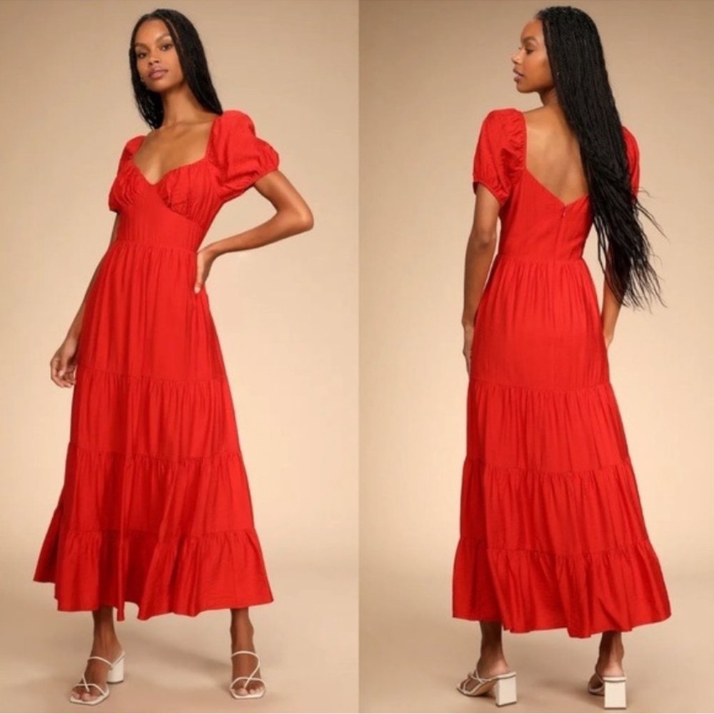 NWT Lulu’s La Vita Bella Red Puff Sleeve Maxi Dress Size Medium